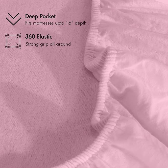 RUVANTI Flannel Sheets King Size - GOTS Certified 100% Organic Cotton, 4 Piece Warm, Soft & Breathable Set, Deep Pocket Snug Fit, Double Brushed Cozy All Season Bedding, Soft Pink