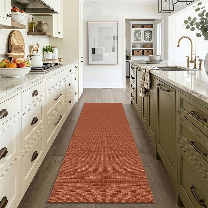 EARTHALL Woven Runner Rug 3x6 Ft Washable Runners for Hallways Wide Non Slip Entryway Rug Braided Kitchen Runner Indoor Floor Carpet for Entryway, Hallway, Kitchen, Bedroom, Rustic Orange/Tan