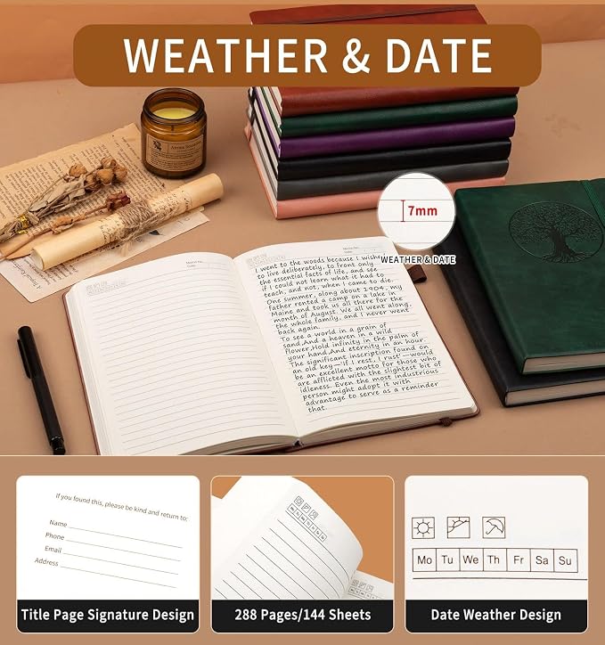 Lined Journal Notebook, A5 Leather Vintage Journals for Writing, 288 Pages College Ruled Notepad for Women Men, Vegan Leather Daily Notebook for Work, School, Travel, Note Taking(Tree of Life, Black)