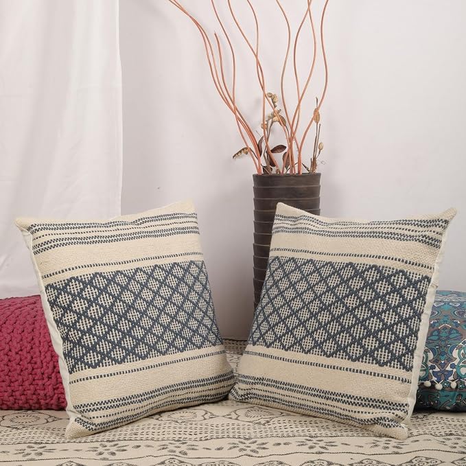 Trade Star Set of 2 Boho Throw Pillow Covers – 20x20 Handloomed 100% Cotton Cushion Covers, Rustic Farmhouse Decor for Couch, Bed, Indoor/Outdoor Use