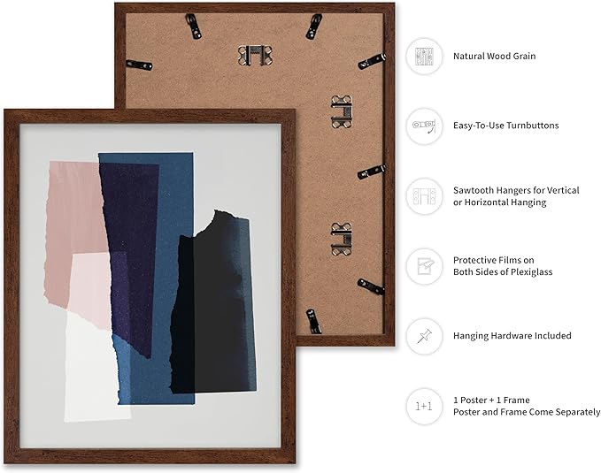 Monem Art Abstract Torn Paper Collage Print - Minimalist Modern Art Poster - Wall Decor for Living Room, Bedroom or Office - 12x16 Brown Framed Wall Art by Mareike Bohmer
