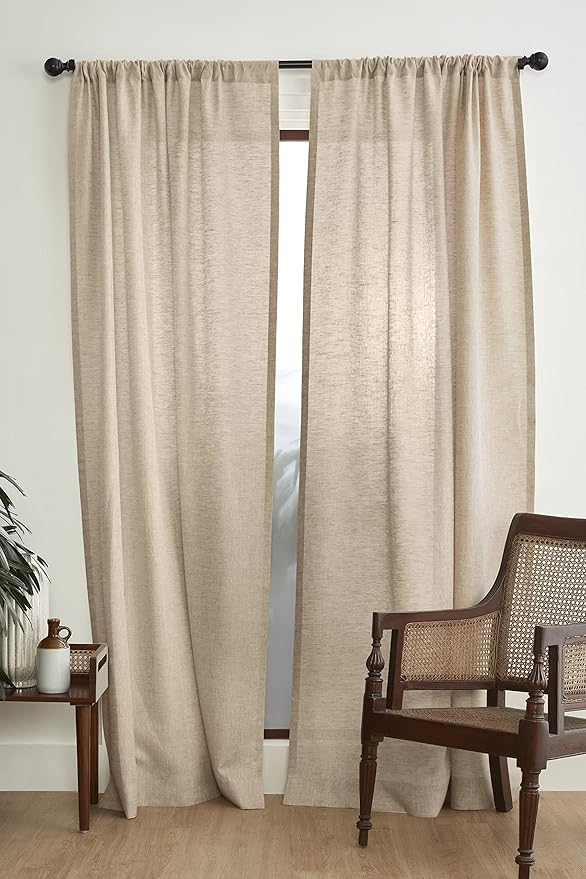 Solino Home European Flax Linen Curtain Champagne Beige, 52 x 108 Inch Light Filtering Rod Pocket Curtain 108 Inches Long, 100% Pure Linen Window Treatment for Living Room, Bedroom - 1 Panel