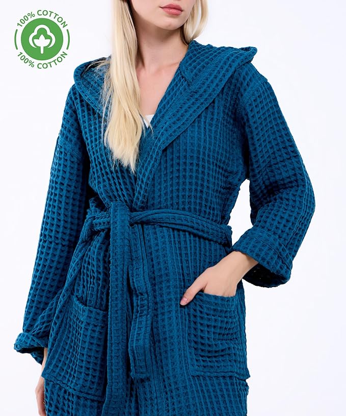 100% Turkish Cotton Waffle Bathrobe for Women