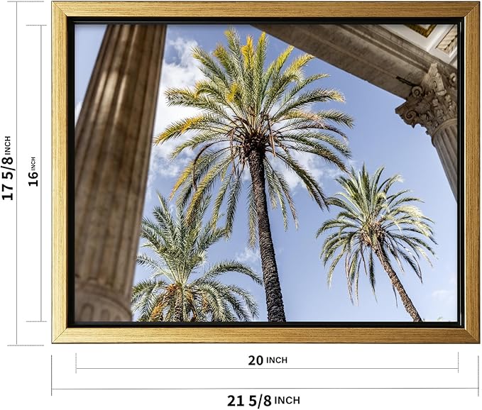 Monem Art Palermo Palm Trees Sicily Print - Tropical European Architecture Poster - Wall Decor for Living Room, Bedroom or Office - 16x20 Gold Framed CANVAS Wall Art by Mareike Bohmer