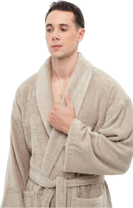 Arus Men's Shawl Collar Robe, Turkish Terry Cotton Bathrobe with Regular and Full Length Options