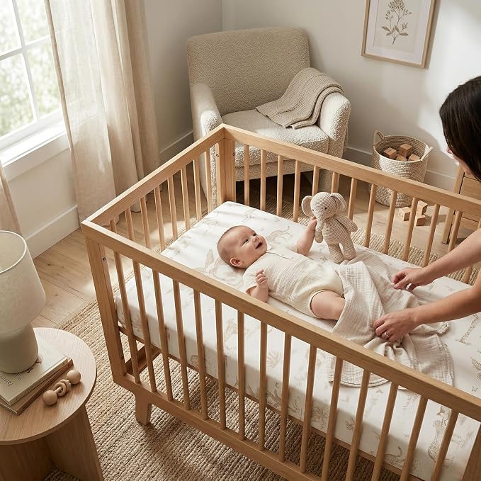 Makemake Organics GOTS Certified Organic Cotton Fitted Crib Sheet Soft Breathable (28"x52", Safari)