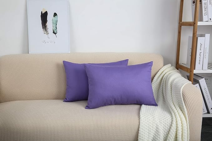 TangDepot Handmade Decorative Solid 100% Cotton Canvas Throw Pillow Covers/Pillow Shams, (12"x20", Violet), 1 Count (Pack of 1) | 100% cotton, same-color zip, machine wash & air dry. For living room, bedroom, office, car. 42 colors, 131 sizes. Cover only.