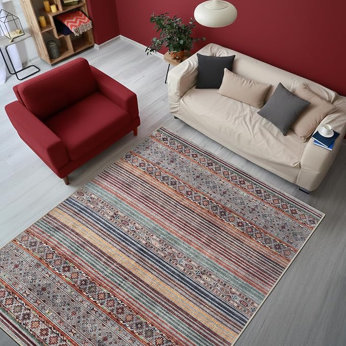 Keen Home Design 48"x72" Rug - Machine Washable Area Rug with Non-Slip Backing, Ideal for Living Room, Dining Room, Bedroom - Vintage, Easy Clean, Durable, Low Pile Rug - (4' x 6')