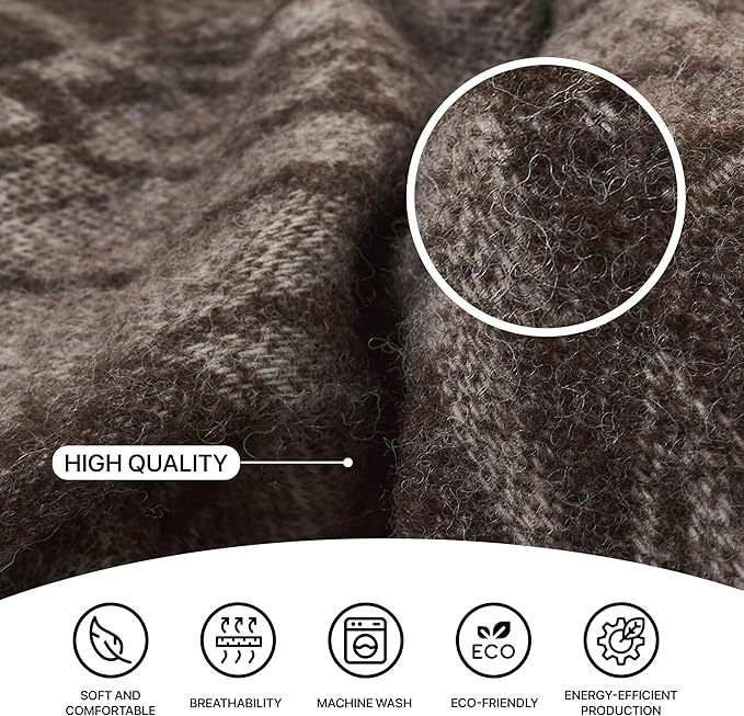 | Wool Blanket/Throw | 100% New Zealand Wool | Perfect for Home and Outdoors | Virgin Wool Blanket with Fringes 55"x79" (140 x 200 cm) (Brown Leaves)