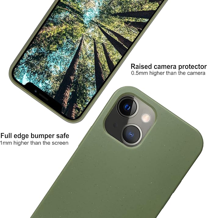 eplanita Eco Mobile Phone Case Compatible for iPhone 15, Plant Fiber, Drop Protection Cover, Durable and Sustainable (for iPhone 15, Khaki)