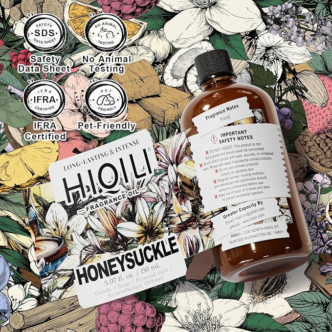 HIQILI Honeysuckle Fragrance Oil for Diffuser & Candle Making - 5.07 Fl Oz | Ideal for Making Perfume for Women, Relaxation, Beautiful Gifts - 150 ML