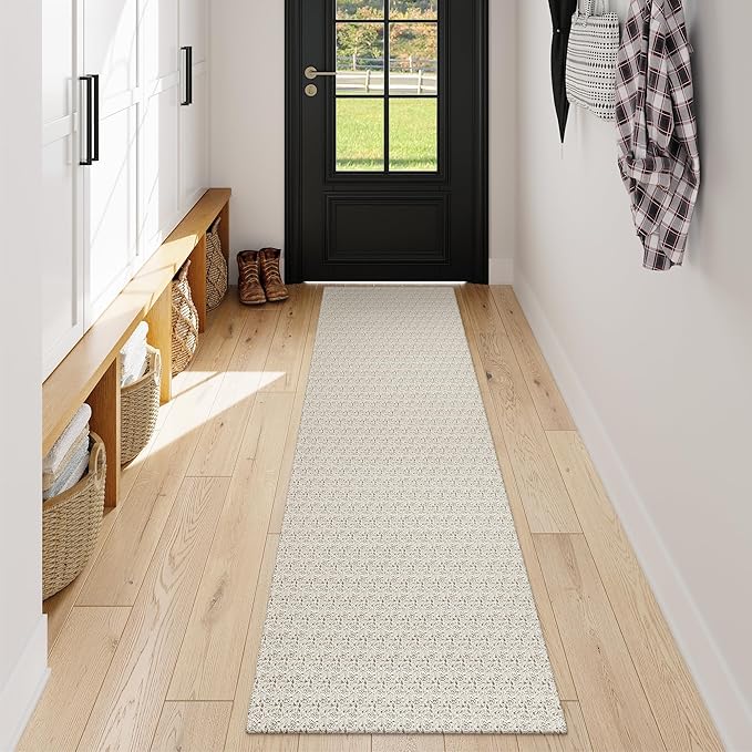 Collive Washable Hallway Runner Rug, Farmhouse Non Skid Kitchen Runner Rug 2x8 Boho Entryway Rugs, Tan Cotton Braided Modern Carpet Runners for Bedside Doorway Kitchen Floor