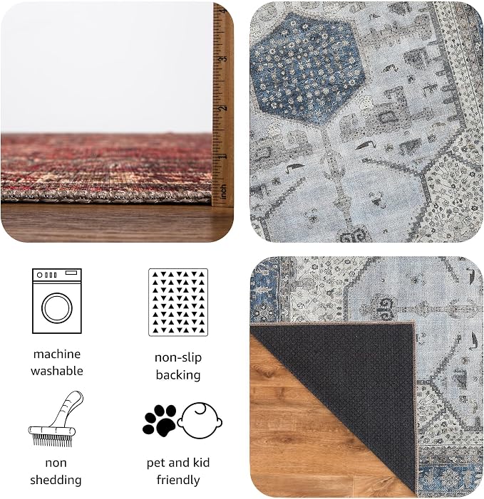 Keen Home Design 30"x84" Rug - Machine Washable Runner Rug with Non-Slip Backing, Ideal for Hallway, Entryway, Kitchen, Laundry Room - Vintage, Easy Clean, Durable, Low Pile Rug - (2'6" x 7')