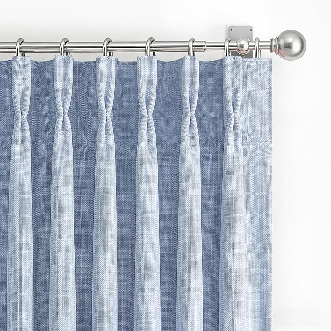 Blackout Baby Blue Viral Curtains for Bedroom 84 Inches Long 2 Panels Set, Memory Trained Pinch Pleated Double Layer Thick Linen Blend Soundproof Thermal Textured Windows Curtain & Drapes 7 FT Length