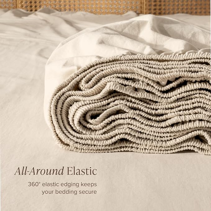 Bare Home 100% Organic Cotton Jersey Fitted Sheet - King Size - Ultra Soft - Deep Pocket Fitted Sheet - 100% Cotton - Ring Spun Yarns (King, Sand)