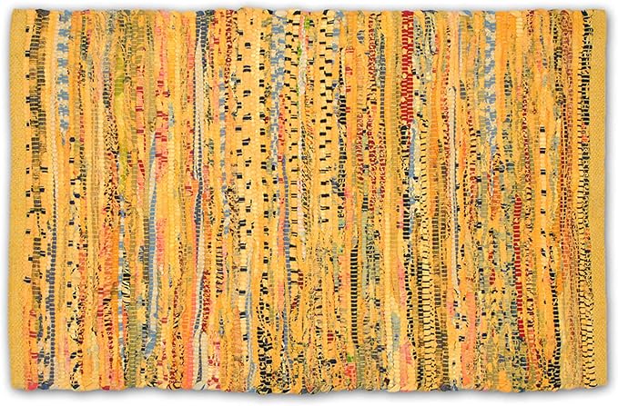 DII Chindi Home Collection Handwoven Multicolor Area Rag Run, 4x6', Mustard Yellow