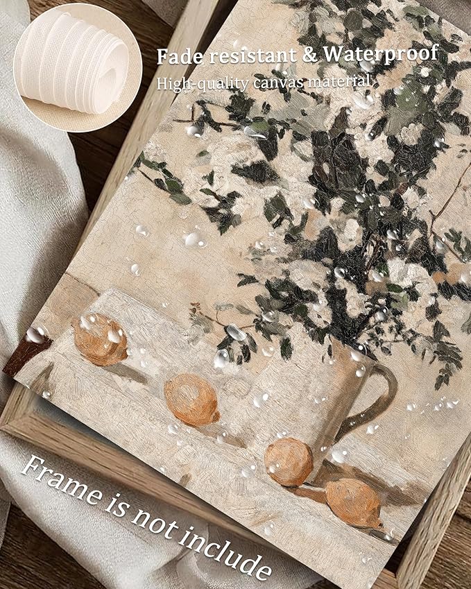 Vintage Flowers and Lemons Wall Art for Home Decor, Farmhouse Flowers and Lemons Wall Decor Canvas Artwork, Antique Muted Neutral Still Life Countryside Print Oil Painting for Bathroom, Living Room, Desktop Wall Decor - 8x10Inch Unframe