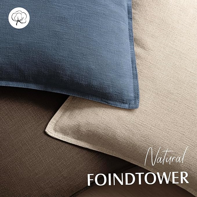 Foindtower Pack of 2, Decorative Linen Soild Throw Pillow Covers Soft Accent Euro Cushion Case Farmhouse Neutral Pillowcase for Chair Couch Sofa Bedroom Living Room Home Decor 20 x 20 Inch Dark Blue