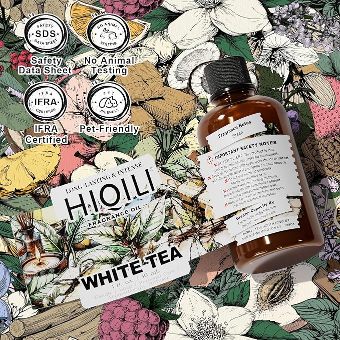 HIQILI White Tea Fragrance Oil for Reed Diffuser for Home - 1 Fl Oz | Hotel Collection Diffuser Oil, Long-Lasting Scent, DIY Candle & Soap & Perfume & Air Freshener Spray, Dropper Included