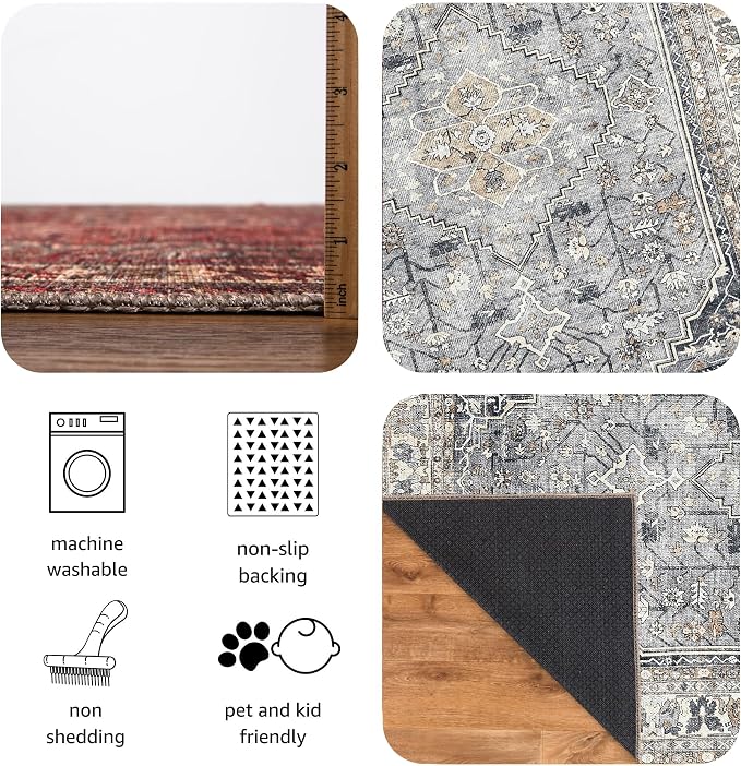 Keen Home Design 8x10 Rug - Machine Washable Area Rug with Non-Slip Backing, Ideal for Living Room, Dining Room, Bedroom - Vintage, Easy Clean, Durable, Low Pile Rug - (8' x 10')