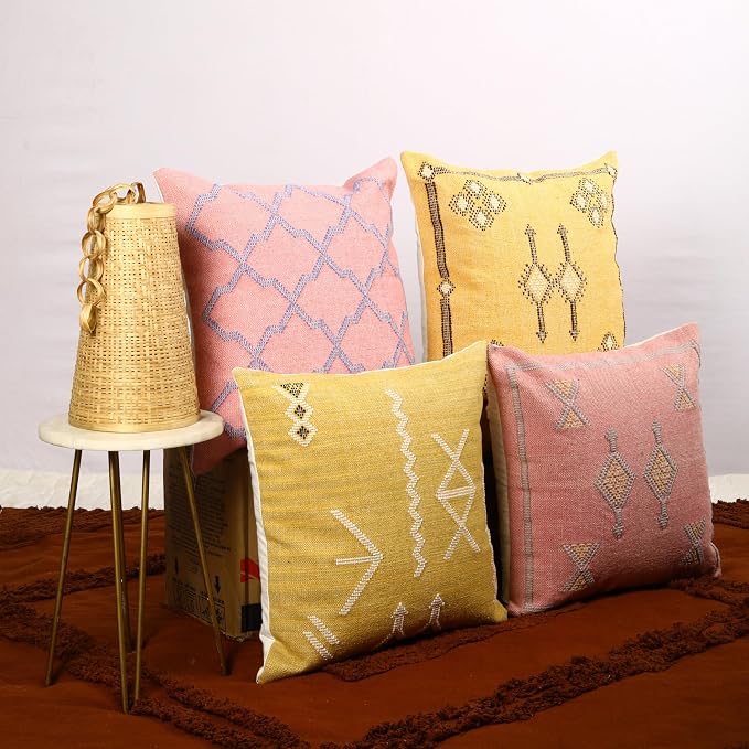 Trade Star 100% Cotton Handloomed Pillow Cases Handwoven Farmhouse Pillowcases Sabra Kilim Pillow Shams 18x18 Inches Set of 4 Throw Pillow Covers (Sabra 1)