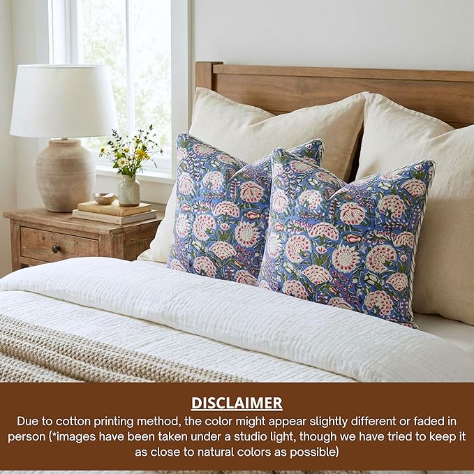 ATOSII Block Print Throw Pillow Covers, 18 X 18 - Set of 2, Decorative Couch Pillows for Living Room Bed Sofa, 100% Cotton Canvas Pillowcase for Home Decor & Outdoors, Preppy Throws - Clover Pink