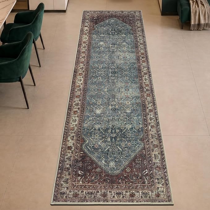 Keen Home Design 30"x144" Rug - Machine Washable Runner with Non-Slip Backing, Ideal for Hallway, Entryway, Kitchen, Laundry Room - Vintage, Easy Clean, Durable, Low Pile Rug - (2'6" x 12')