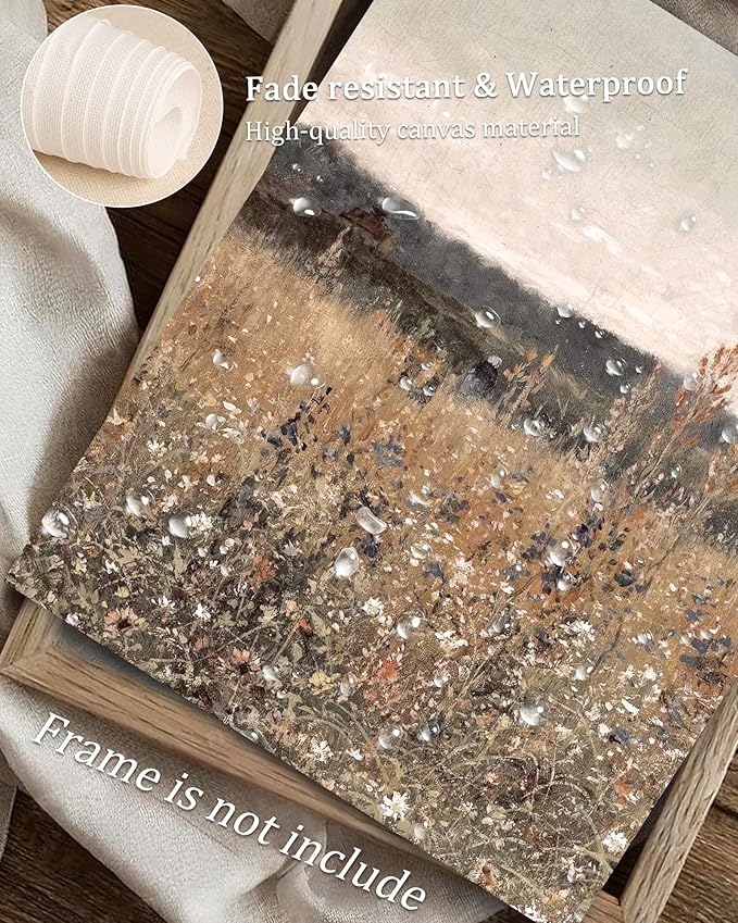 Wildflower Field Landscape Vintage Canvas Wall Art, Vertical Country Landscape Print for Home Decor, Farmhouse Muted Paintings Art Picture Aesthetic for Bedroom Bathroom Living Room Office Decor (8" x 10"-UNFRAMED)
