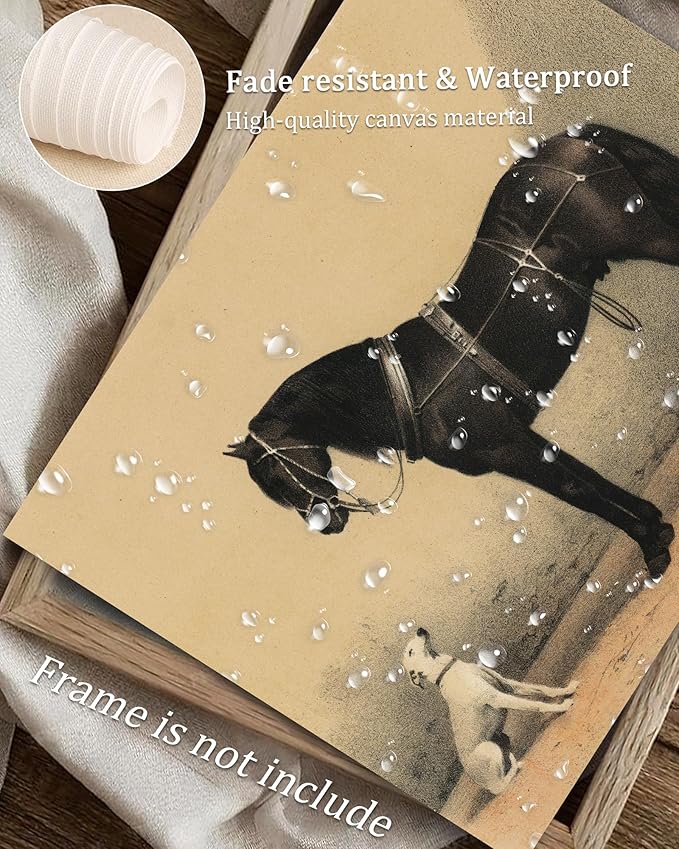 Vintage Horse Wall Art for Home Decor, Rustic Farmhouse Wall Decor Horse Canvas Artwork, Classical Animal Farm Aesthetic Picture Poster Equestrian Wall Art for Bathroom, Living Room, Desktop - 8x10Inch Unframe