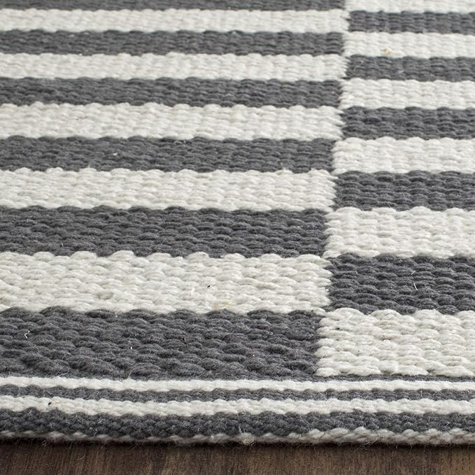 SAFAVIEH Montauk Collection Runner Rug - 2'3" x 19', Ivory & Grey, Handmade Stripe Cotton, Ideal for High Traffic Areas in Living Room, Bedroom (MTK715A)