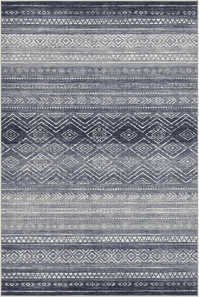 Tortania Area Rug Living Room Rugs- 10x12 Washable Large Soft Neutral Boho Moroccan Bohemian Farmhouse Rug Indoor Floor Carpet for Bedroom Under Dining Table Home Office Decor - Blue Gray