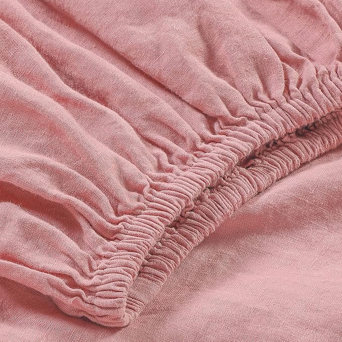 Sijo Stone Washed Organic French Linen Bed Sheet Set, GOTS Certified Organic, Best Cooling Linen Sheet Award by Sleep Foundation, 3 Piece - 2 Pillowcases and 1 Fitted Sheet (Pink Clay, King)