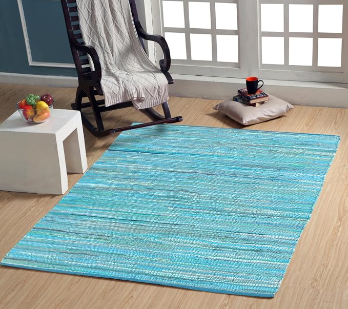 Handmade Cotton Chindi Rug Area Rag Washable Recycled Rugs for Home Décor, Living Room and Bedroom (Teal, 4X6 Feet)