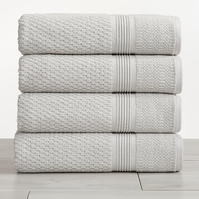 Market & Place 100% Cotton Waffle Weave Bath Towels Set of 4 – Soft, Quick-Dry, Lightweight, Textured Bathroom Towels – Glacier Grey | Zoey Collection