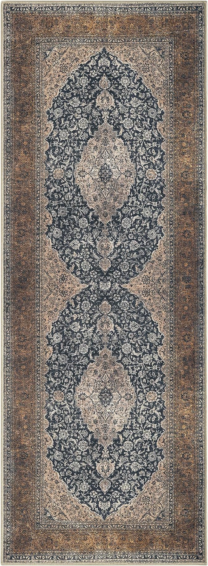 Keen Home Design 30"x84" Rug - Machine Washable Runner Rug with Non-Slip Backing, Ideal for Hallway, Entryway, Kitchen, Laundry Room - Vintage, Easy Clean, Durable, Low Pile Rug - (2'6" x 7')