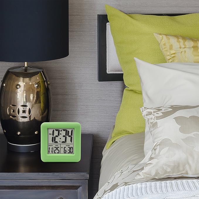 Equity 70911 Digital Green Silicone Cube Alarm Clock with On-Demand Backlight