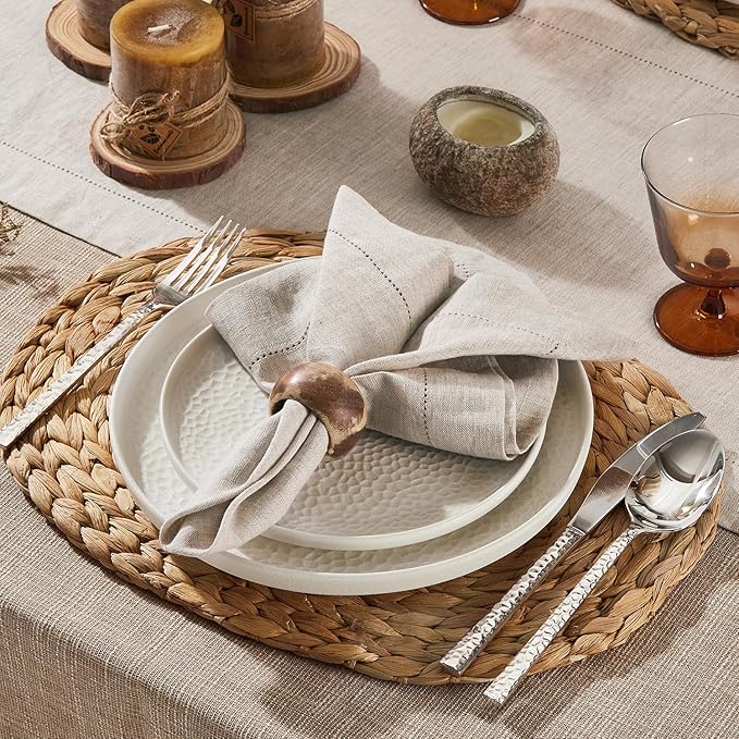 KINGSTONE Linen Natural Cloth Napkins Set of 4 French Linen 210GSM Hemstitch, 18 x 18 Inch for Dining, Party, Wedding, Spring, Easter, Mothers Day