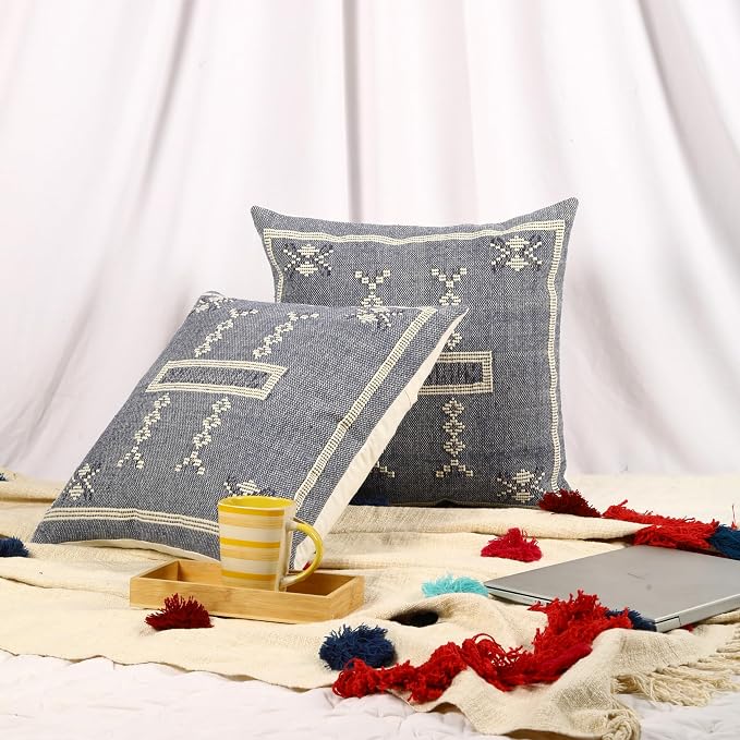 Trade Star Decorative Cushion Cases 100% Cotton Kilim Sabra Throw Pillow Cover Handloomed Rug Handwoven Pillowcase 18x18 Inches Set of 2 Cotton Cushion Covers