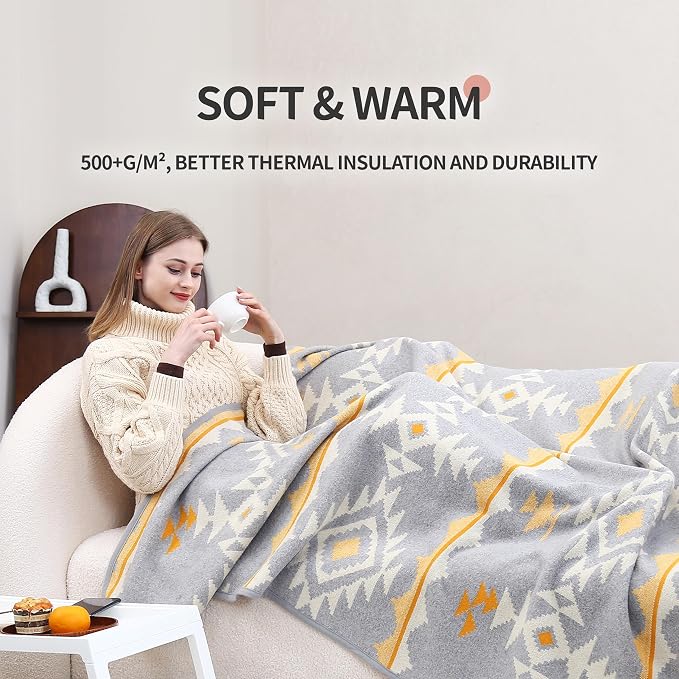 ACUSHLA Merino Wool Blanket - Warm Thick Washable Large Outdoor Camping Sleeping Throw Blanket All Weather, Morocco Grey 79x63