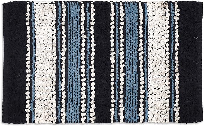 Chenille Cotton Bath Rug 20x32 Inches - Navy, Non-Slip Absorbent Quick Dry Floor Mat Ideal for Bathroom, Kitchen, Laundry Room | Blue Washable Accent Soft Shaggy Throw Door Mats for Entryway, Patio
