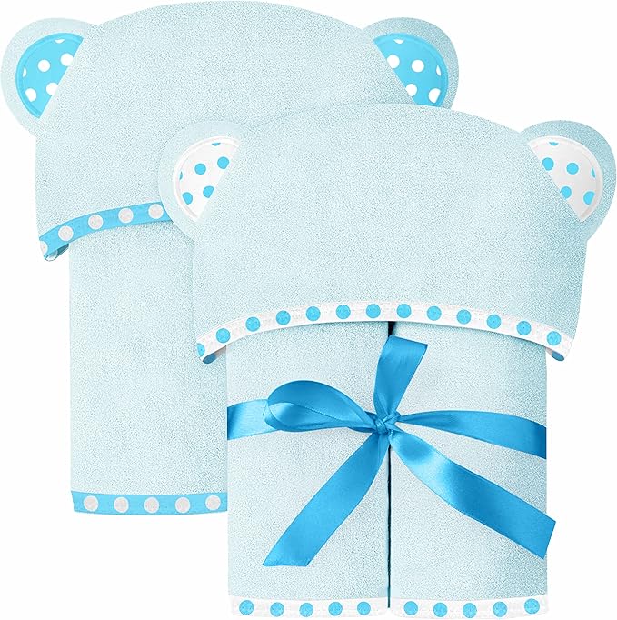 Set of 2 Hooded Baby Towels – Blue – Luxurious, Large and Super Absorbent – 30 x 30 Inch – Soft and Suitable for Infants, Toddlers and Kids – 400 GSM