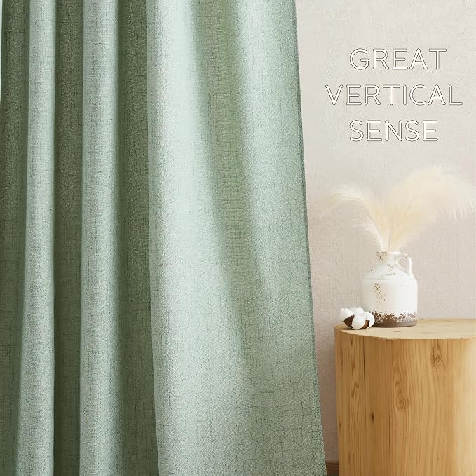NICETOWN Sage Green Linen Curtains 84 Inches Long 2 Panels for Bedroom Living Room, Privacy Linen Textured Window Drapes Semi Sheer Light Filtering Grommet Burlap Look Curtains, 52" W x 84" L