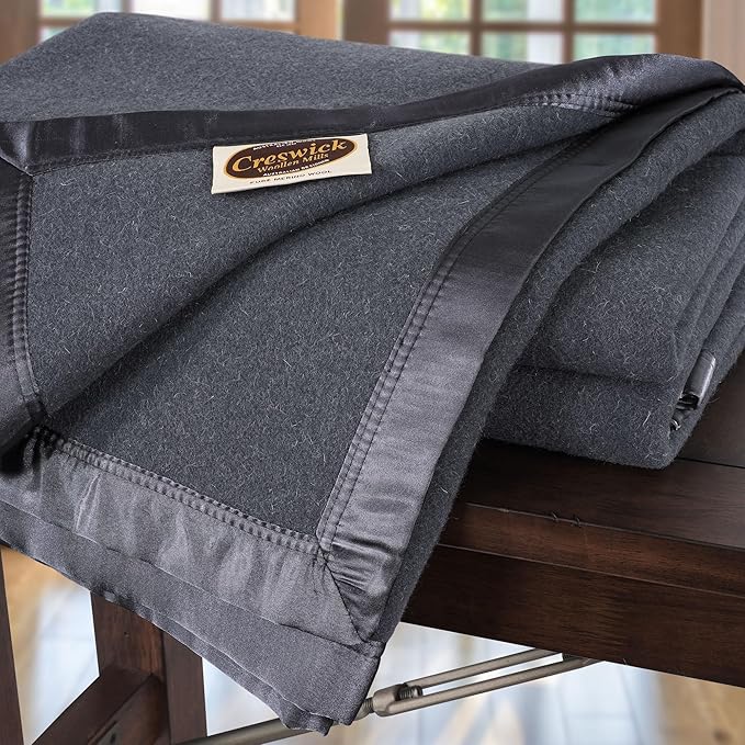 Creswick Woollen Mills 100% Australian Merino Wool Blanket – Soft Warm and Natural with Satin Binding, Breathable Luxury Bedding for All Seasons, (Charcoal, Throw)