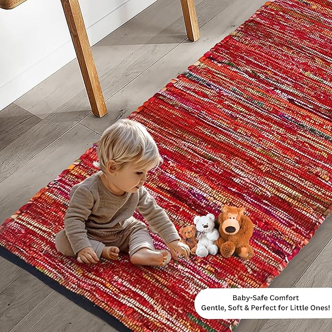 Ramanta Home Cotton Chindi Runner Rug - 2x6 ft Multi Color, Farmhouse Boho Runners for Living Room, Bedroom, Hallways, Patio, Kitchen | Soft Bohemian Floor Carpet for Home Decor - 24x36 Inches