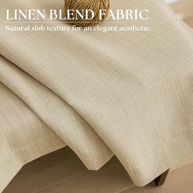 Oatmeal 92 Inch Long Curtains for Living Room Dining Semi Sheer Privacy Grommet Flax Burlap Linen Drapes Elegant Boho Farmhouse Bay Window Curtains 92 Inches Long 2 Panels Set Moss Green 52x92