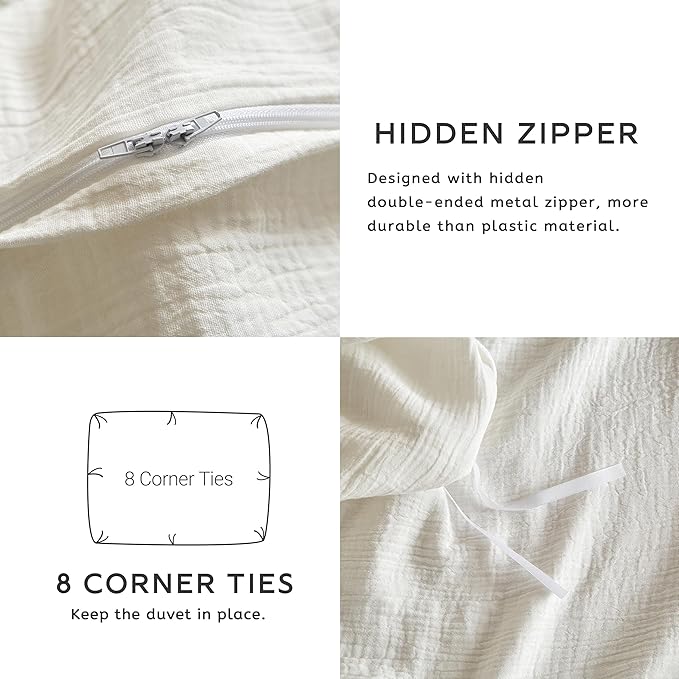 SE SOFTEXLY Muslin Duvet Cover Twin Size, 100% Washed Cotton Duvet Cover Set, Ultra Soft Comforter Cover Linen Like, 2 Pieces Minimalist Gauze Duvet Cover with 1 Pillowcase, 68"x90", White