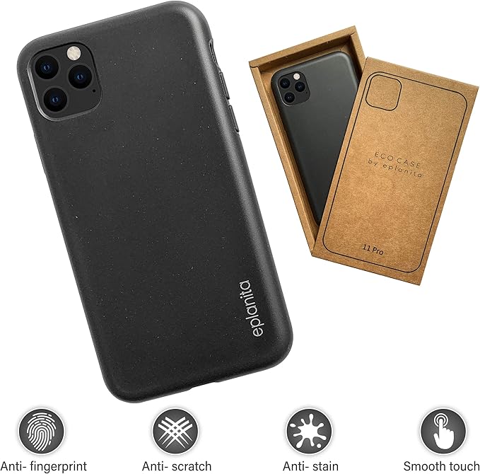 eplanita Eco Mobile Phone Case Compatible with iPhone 11 Pro, Plant Fiber, Drop Protection Cover, Durable and Sustainable (Black, for iPhone 11 Pro)