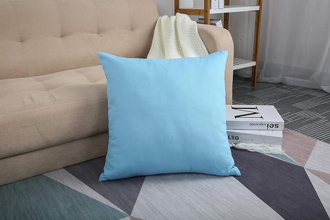 TangDepot 100% Cotton Solid Throw Pillow Cover 14x14 Sky Blue | 100% cotton, same-color zip, machine wash & air dry. For living room, bedroom, office, car. 42 colors, 170 sizes. Cover only.