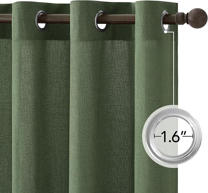 NICETOWN Olive Green Linen Curtains 84 Inches Long 2 Panels for Bedroom Living Room, Privacy Linen Textured Window Drapes Semi Sheer Light Filtering Grommet Christmas Curtains, 52" W x 84" L