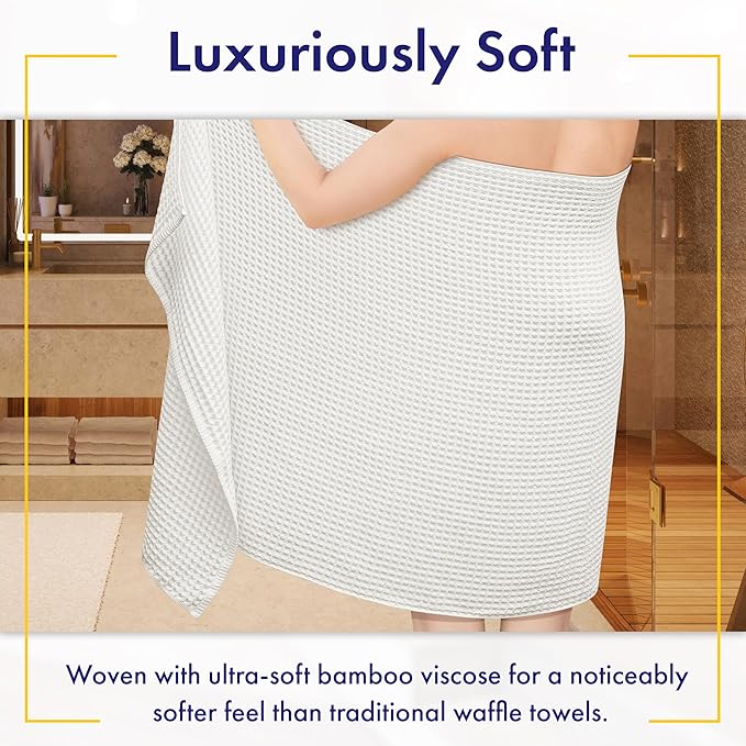 Alusa Home Ultra Soft Viscose from Bamboo Waffle Towels - Lightweight Bath Towel Set of 6 - Compact, Quick Dry & Lint Free (White)